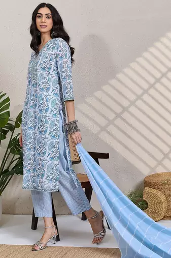 Women Ethnic Motifs Printed Pure Cotton Kurta with Trousers & Dupatta