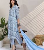 Women Ethnic Motifs Printed Pure Cotton Kurta with Trousers & Dupatta
