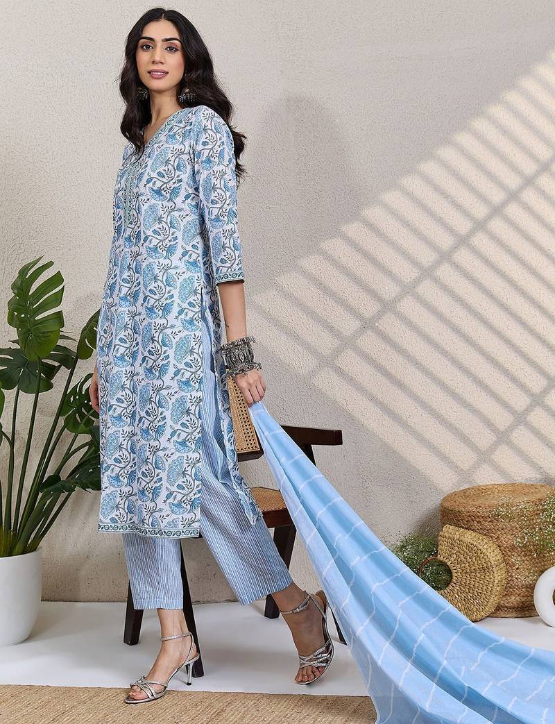 Women Ethnic Motifs Printed Pure Cotton Kurta with Trousers & Dupatta