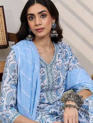 Women Ethnic Motifs Printed Pure Cotton Kurta with Trousers & Dupatta 3