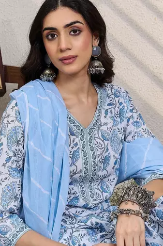 Women Ethnic Motifs Printed Pure Cotton Kurta with Trousers & Dupatta