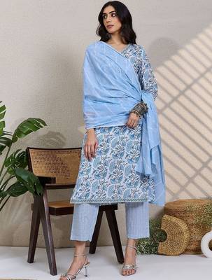 Women Ethnic Motifs Printed Pure Cotton Kurta with Trousers & Dupatta 4