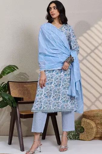 Women Ethnic Motifs Printed Pure Cotton Kurta with Trousers & Dupatta