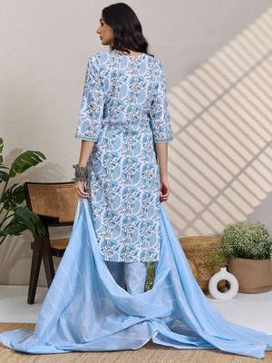 Women Ethnic Motifs Printed Pure Cotton Kurta with Trousers & Dupatta 5