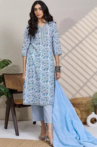 Women Ethnic Motifs Printed Pure Cotton Kurta with Trousers & Dupatta