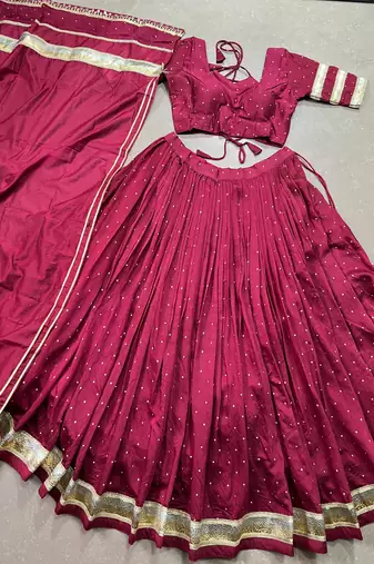 Chanderi with Fine Zari Weaving & Lace Finish Lehenga Set - Full stitched free size