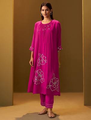 Floral Printed A-Line Mirror Work Kurta With Trouser 1