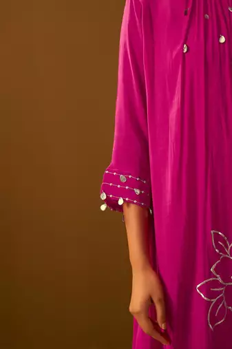 Floral Printed A-Line Mirror Work Kurta With Trouser