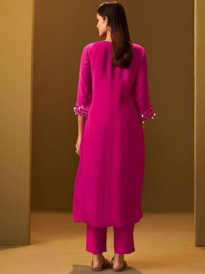 Floral Printed A-Line Mirror Work Kurta With Trouser 3