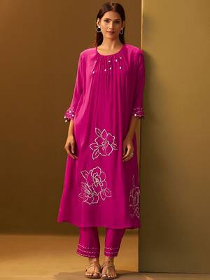 Floral Printed A-Line Mirror Work Kurta With Trouser 4