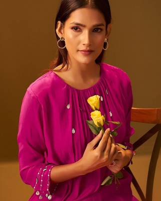 Floral Printed A-Line Mirror Work Kurta With Trouser 6