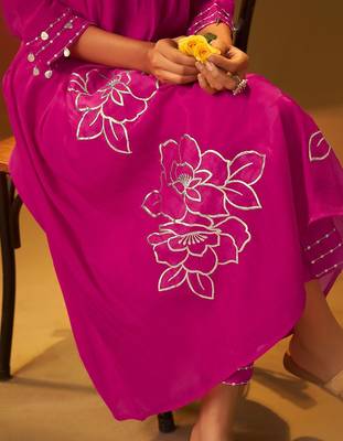 Floral Printed A-Line Mirror Work Kurta With Trouser 7