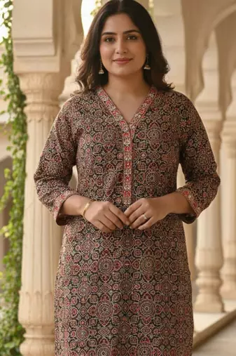 Floral Printed Pure Cotton Straight Kurta With Trousers