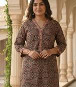 Floral Printed Pure Cotton Straight Kurta With Trousers