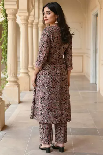 Floral Printed Pure Cotton Straight Kurta With Trousers
