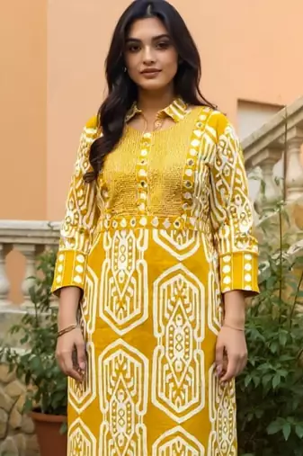 Geometric Printed Pure Cotton Straight Kurta With Trousers