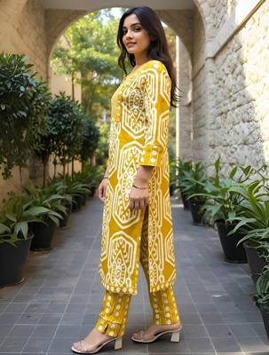 Geometric Printed Pure Cotton Straight Kurta With Trousers 4
