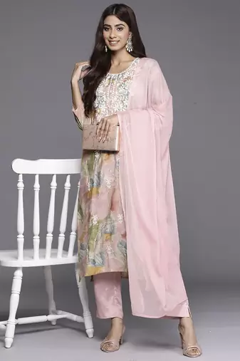 Women Floral Embroidered Kurta with Palazzos & Dupatta
