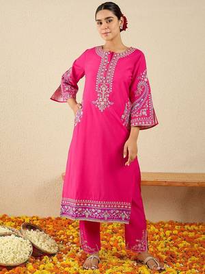Women Ethnic Motifs Embroidered Regular Kurta Set With Dupatta 6