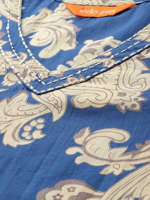 Floral PrintedV-Neck  Cotton Straight Kurta With Trousers 5