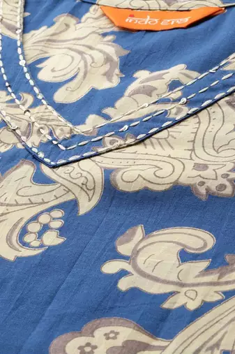 Floral PrintedV-Neck Pure Cotton Straight Kurta With Trousers