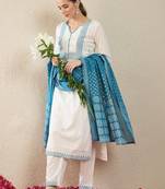Women Ethnic Motifs Embroidered Regular Thread Work Pure Cotton Kurta with Trousers & With Dupatta