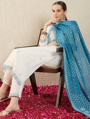 Women Ethnic Motifs Embroidered Regular Thread Work Pure Cotton Kurta with Trousers & With Dupatta 2