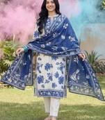 Women Animal Printed Regular Pure Cotton Kurta with Trousers & With Dupatta