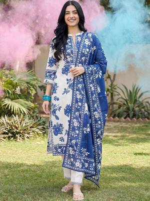 Women Animal Printed Regular Pure Cotton Kurta with Trousers & With Dupatta 5