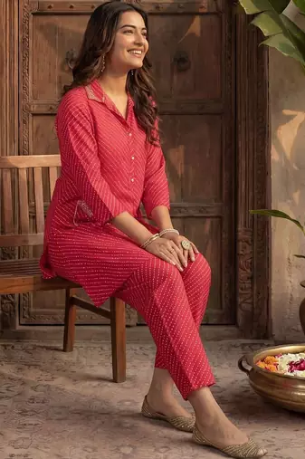 Women Ethnic Motifs Printed Regular Gotta Patti A-Line Kurta with Trousers