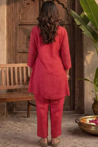 Women Ethnic Motifs Printed Regular Gotta Patti A-Line Kurta with Trousers