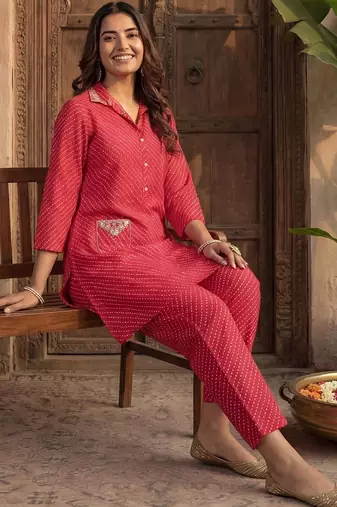 Women Ethnic Motifs Printed Regular Gotta Patti A-Line Kurta with Trousers