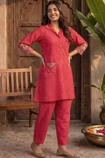 Women Ethnic Motifs Printed Regular Gotta Patti A-Line Kurta with Trousers