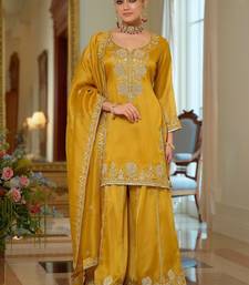 Women Ethnic Motifs Embroidered Regular Thread Work Kurta with Sharara & With Dupatta