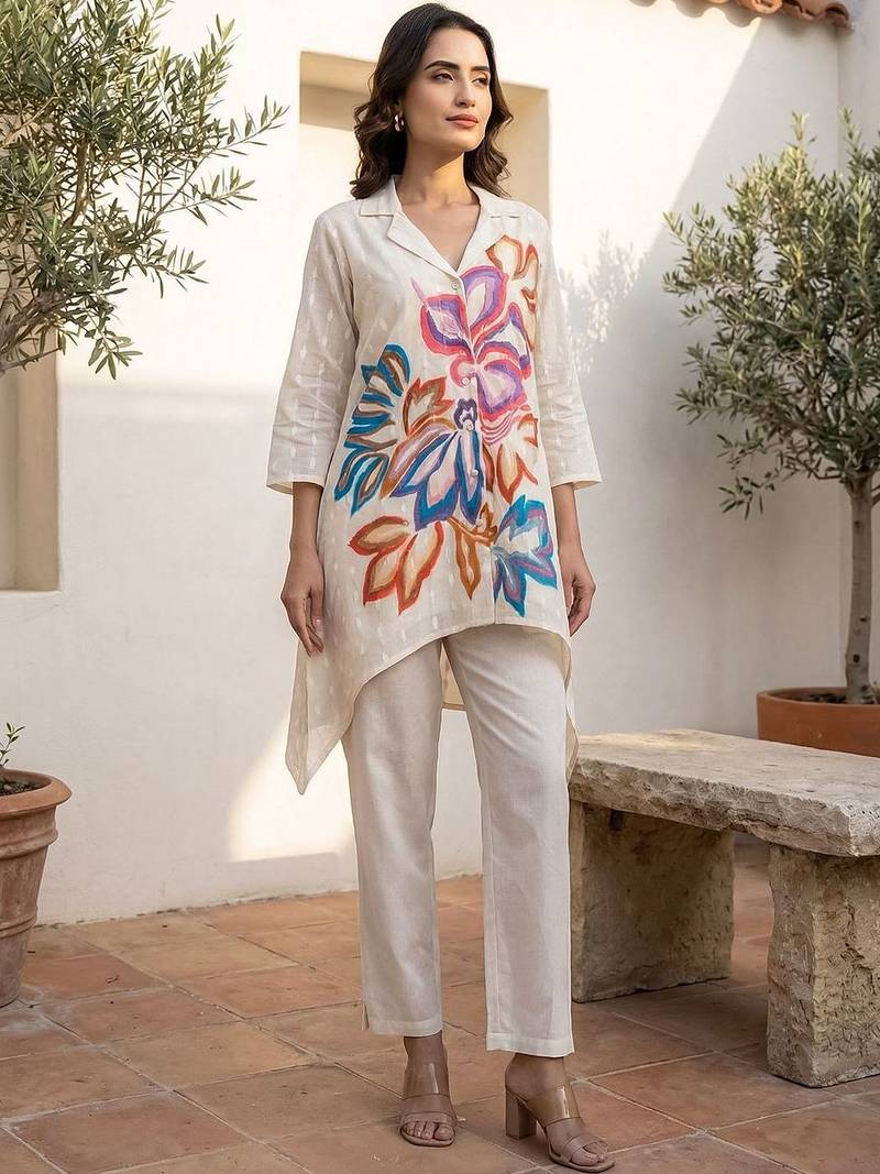 Women Floral Printed Regular Pure Cotton Kurta with Trousers