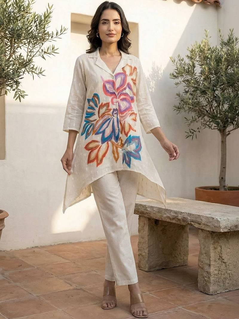 Women Floral Printed Regular Pure Cotton Kurta with Trousers