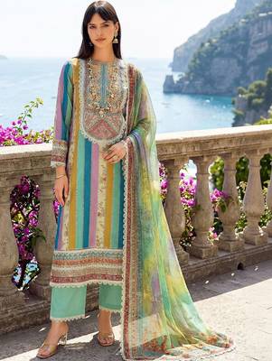 Women Printed Regular Thread Work Kurta with Trousers & With Dupatta 1