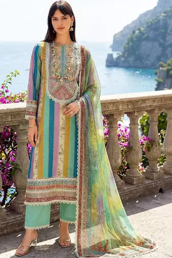 Women Printed Regular Thread Work Kurta with Trousers & With Dupatta