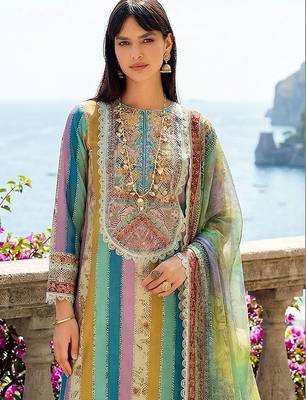 Women Printed Regular Thread Work Kurta with Trousers & With Dupatta 2