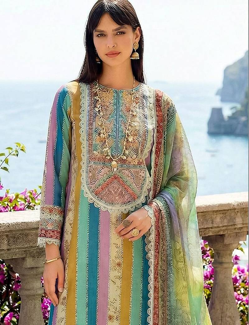 Women Printed Regular Thread Work Kurta with Trousers & With Dupatta