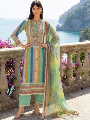Women Printed Regular Thread Work Kurta with Trousers & With Dupatta 3