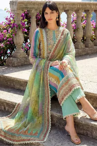 Women Printed Regular Thread Work Kurta with Trousers & With Dupatta