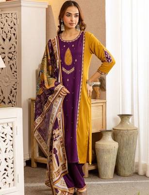 Women Ethnic Motifs Embroidered Regular Thread Work Kurta with Palazzos & With Dupatta 1