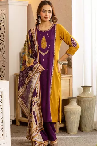 Women Ethnic Motifs Embroidered Regular Thread Work Kurta with Palazzos & With Dupatta