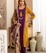 Women Ethnic Motifs Embroidered Regular Thread Work Kurta with Palazzos & With Dupatta
