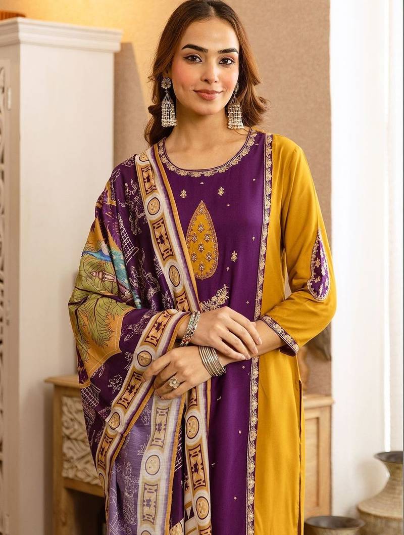 Women Ethnic Motifs Embroidered Regular Thread Work Kurta with Palazzos & With Dupatta