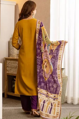 Women Ethnic Motifs Embroidered Regular Thread Work Kurta with Palazzos & With Dupatta
