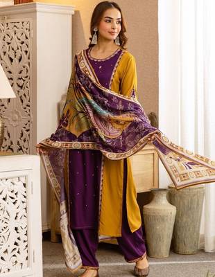 Women Ethnic Motifs Embroidered Regular Thread Work Kurta with Palazzos & With Dupatta 5