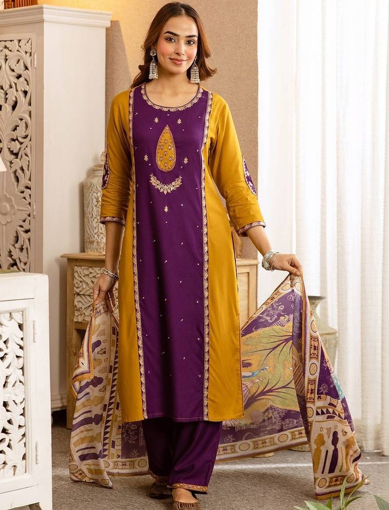 Women Ethnic Motifs Embroidered Regular Thread Work Kurta with Palazzos & With Dupatta