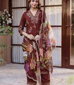 Women Ethnic Motifs Embroidered Regular Thread Work Kurta with Trousers & With Dupatta